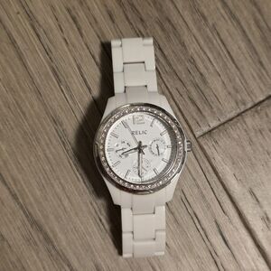 Relic by Fossil Women's White Crystal Watch | Multi-Function Ceramic Style